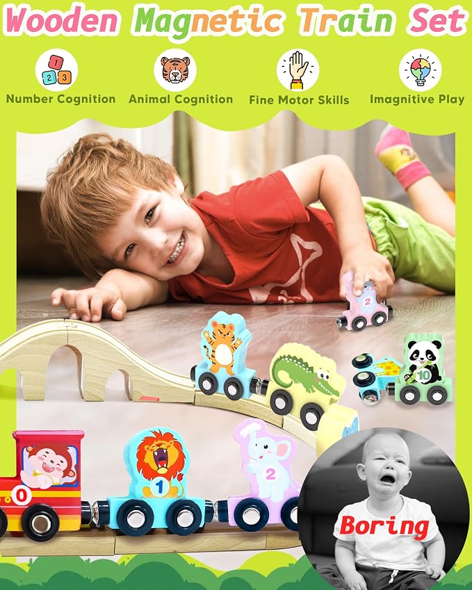 11 Pcs Magnetic Train Set Montessori Toy for Toddler, Animal Birthday Gifts | Montessori Toy, Toddler Toy 2-3, Boys Girls Birthday Gifts, Preschool Learning Toy, Wooden Sensory Toys, Toddler Activities