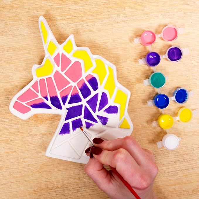 Creative Roots Paint Your Own Stepping Stones Multipack with Butterfly, Unicorn, & Heart, 3 Ceramic Stepping Stones (7 Inch Each), 18 Acrylic Paints, 3 Paintbrushes, Ages 8+