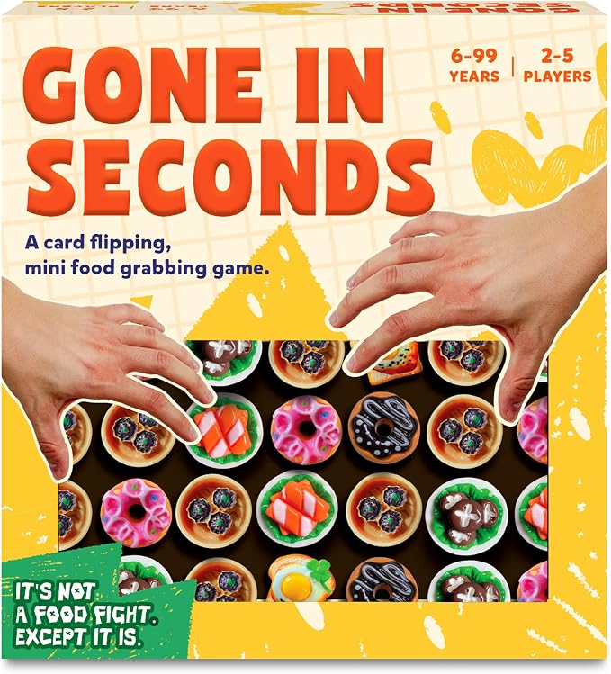 Gouda Games Gone in Seconds – Fast-Paced Card & Board Game for Kids, Teens & Adults | Mini-Food Game, Quick Reflex Family & Party Game, Hilarious Food Grab Challenge, Ages 6, 7, 8 & Up, 2-5 Players