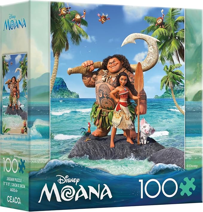 Ceaco - Disney Moana - 100 Piece Jigsaw Puzzle for Kids Ages 6-8 | Officially Licensed, Made in USA, Recycled Puzzle Board, Finished Size 11 x 15 in