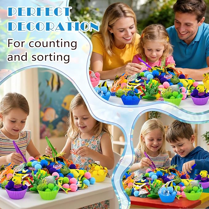 164 Pcs Tropical Fish Sensory Bin Items Summer Counting Sorting Sensory Bin Filler Fine Motor Tropical Fish Coral Counts for Spring Summer Counting Sorting