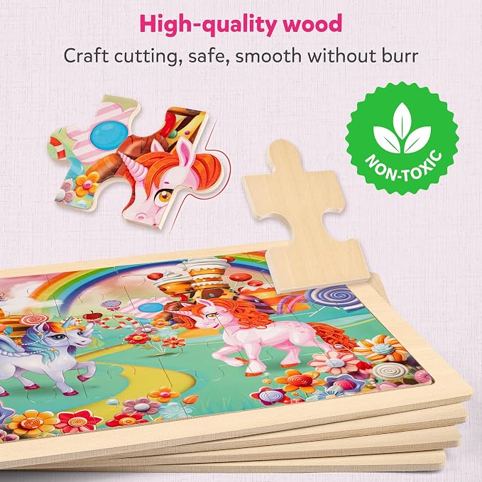 SYNARRY Large Unicorn Princess Fairy Wooden Puzzles for Kids Ages 4-6 | Unicorn Puzzles for Toddlers & Kids Ages 3-5, Birthday Gifts for Girls, Educational Unicorn Toys, Screen-Free Play