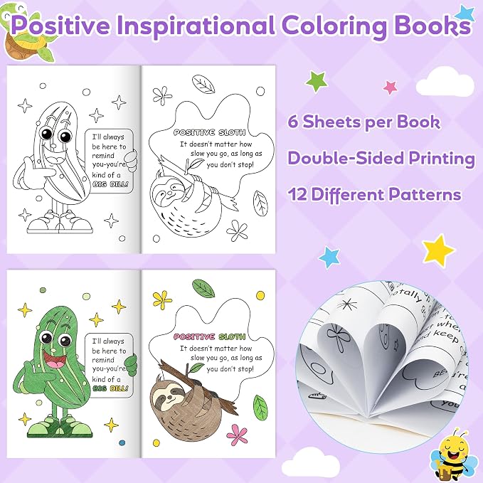 Dvbonike 24Pcs Positive Coloring Books Animal Inspirational Puns DIY Pages | Color-in Booklet Bulk, Motivational Encouragement Drawing Artwork, Party Favor, School Supplies, Classroom Rewards, Gift