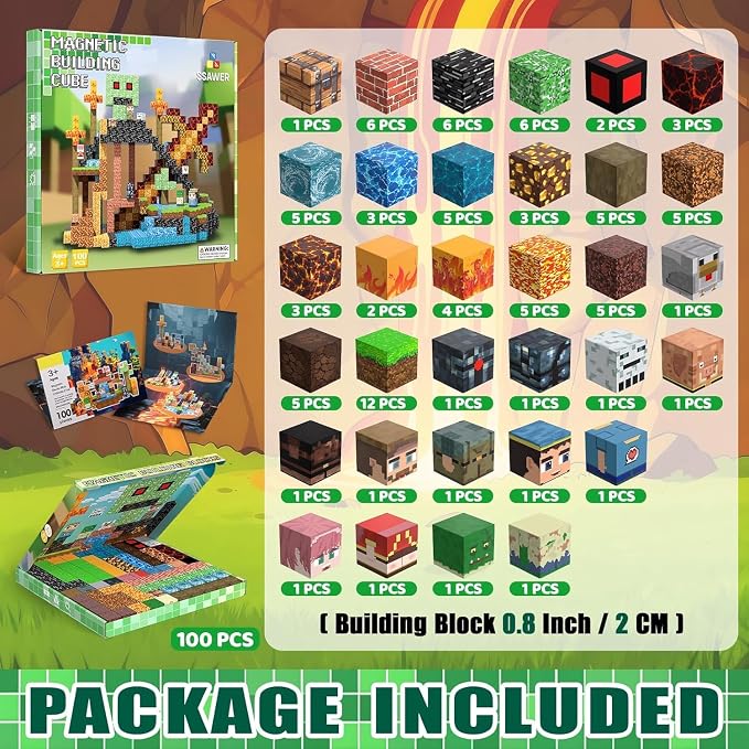Magnetic Blocks, 100PCS Toys Building Cubes Gifts for Kids Ages 3+ | Magnetic Cubes, 0.8 inches Building Blocks, STEM Construction Toys Christmas Birthday Party Gifts for Kids Boys Girls