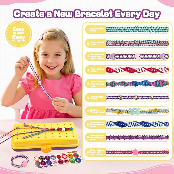 Cmiolacuna Friendship Bracelet Kit for Girls 8-12, 3-Layer Storage Box | Complete Friendship Bracelet Kit With String, Beads and Buttons, Plus a 3-Layer Storage Box to Keep Every Supply Sorted