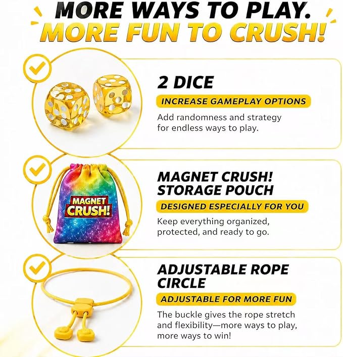 Magnet Crush Magnetic Strategy Board Game (Rainbow) for Kids & Adults, Fun Tabletop Magnet Placement Game, STEM Educational Toy, Family Party Game, Travel Game, Puzzle Brain Teaser, Gift for Ages 9+