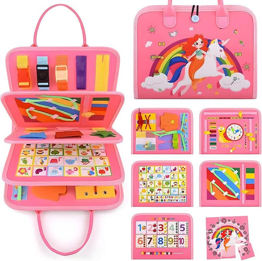 Montessori Busy Board Sensory Toddler Activity Book (Pink) | Toddla Learning Quiet Book for Girls & Boys Ages 1-3, Ideal Birthday & Christmas Gift for 1+ Year Old