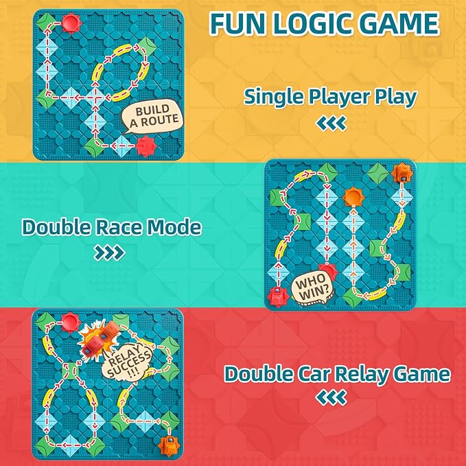 Kids Toys STEM Board Games - Large Size Logical Road Builder Educational Brain Teasers Puzzles Toys, Preschool Learning Montessori Big Board Maze Birthday Gifts Kids Boys Girls Age 4-8 Year Old | Royal Blue logic board: 14 tracks, 2 start/end, 2 windup...