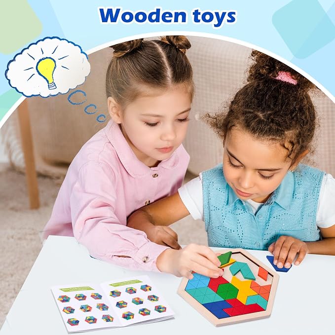 3 otters Wooden Puzzles for Kids, Educational Brain Teaser Game, Shape Sorting Board with Guide Book, Montessori Learning Toys (Pack of 2)
