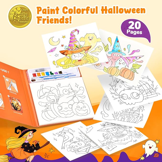 JoyCat Paint with Water Coloring Books for Toddlers (Halloween) | Watercolor Painting Set for Kids Ages 3-5 & 4-8, Arts & Crafts Drawing Activity Travel Toy, Birthday Gifts for Boys & Girls