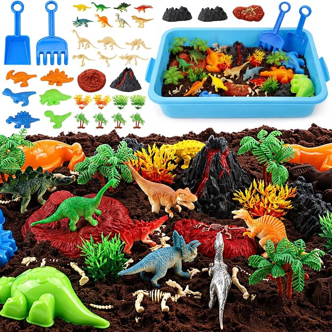 TOY Life Dinosaur Magic Sand Sensory Bin, Sandbox Set, Ages 3-8 | Indoor & summer pretend play, preschool learning toy, builds fine motor skills, gift
