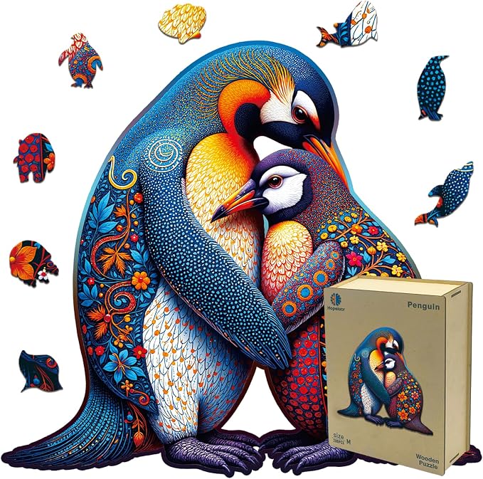 Wooden Puzzles for Adults Penguin Family Puzzle - Laser-Cut Unique Shaped Stress Relief Jigsaw Puzzle, Wall Art Home Decor Gift for Family, Christmas Thanksgiving Gifts (11.2"×10.2" 200pcs)