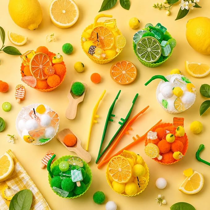 184 Pcs Lemon Sensory Bin Items Summer Lemonade Counting Sorting Lemon Sensory Bin Filler Fine Motor Ice Drinks Counts for Summer Counting Sorting