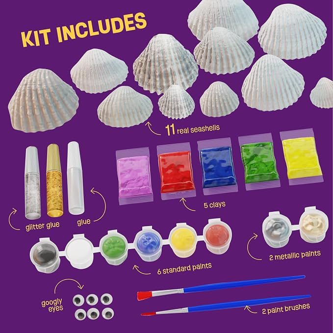 Shell Painting Craft Kit for Kids - Craft Activities Kits - Arts & Crafts | Gifts for Boys and Girls Ages 6-8, 8-12 Years Old - Creative Art Activity Gift - Toys for Age 6 7 8 9 10 11 12 Year Old