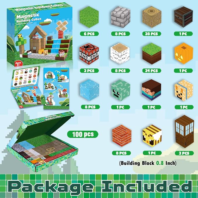 Magnetic Blocks-100PCS Magnetic Building Blocks Magnetic Tiles Stacking, Build Magnet Forest Set, STEM Montessori Sensory Toys for Kids Boys Girls Ages 3 4 5 6 7 8 9 10 Christmas Birthday Gifts