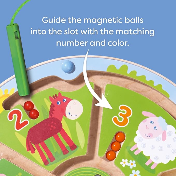 HABA Busy Board for Toddlers 2-4: Number Maze Magnetic Puzzle Game - Toddler Travel Toys for Preschoolers, STEM Toy Encourages Color Recognition, Fine Motor & Counting