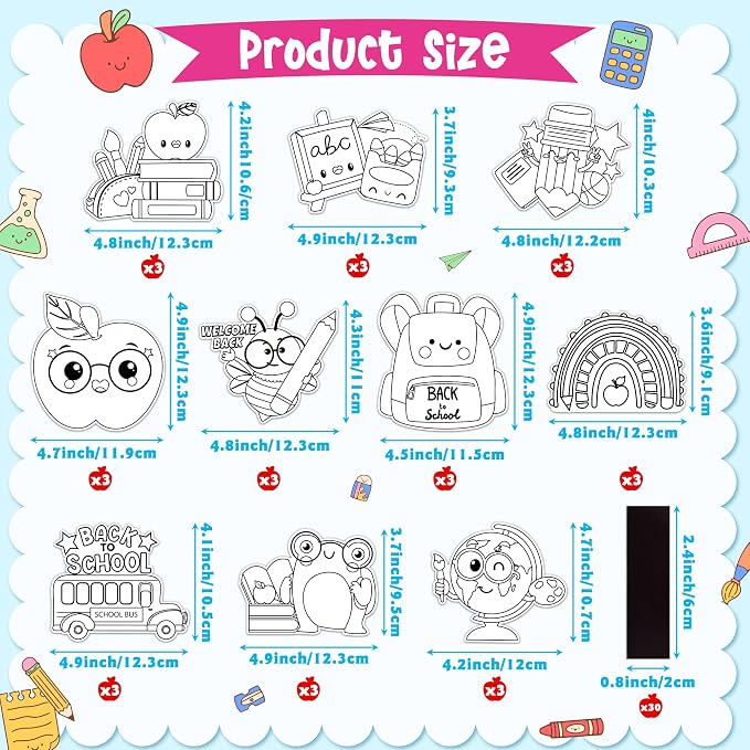 Back to School Coloring Arts Crafts Kits - 30Pcs Color Your Own First Day of School Magnets for Kids DIY School Bus Coloring Magnet for New School Year Party Fridge Refrigerator School Activity Decors