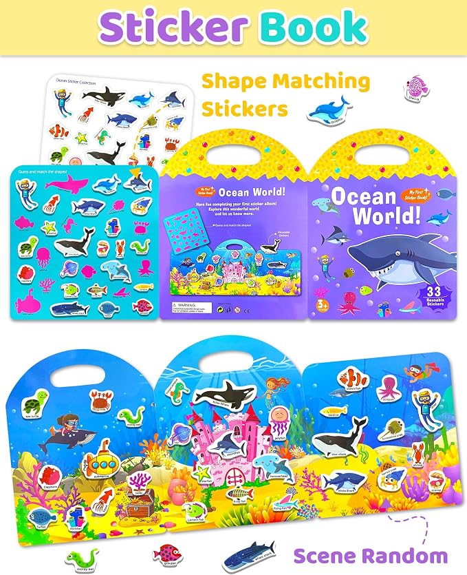 Benresive Reusable Sticker Book for Toddlers, Travel Stickers for Kids | Toddler Travel Activities Toys, Birthday Gifts for Boys & Girls, Airplane Travel & Road Trip Essentials Kids