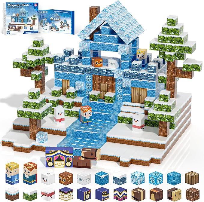 100pcs Magnetic Blocks, Magnetic Blocks for Kids Ages 4-8 | Magnetic Cubes Sets for Ice Castle Build, Stacking Magnets for Kids, Birthday Gifts for Boys and Girls Age 3+ Years Old