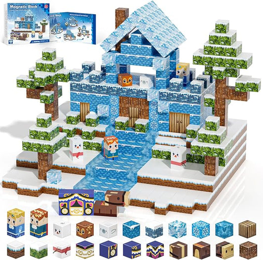100pcs Magnetic Blocks, Magnetic Blocks for Kids Ages 4-8 | Magnetic Cubes Sets for Ice Castle Build, Stacking Magnets for Kids, Birthday Gifts for Boys and Girls Age 3+ Years Old