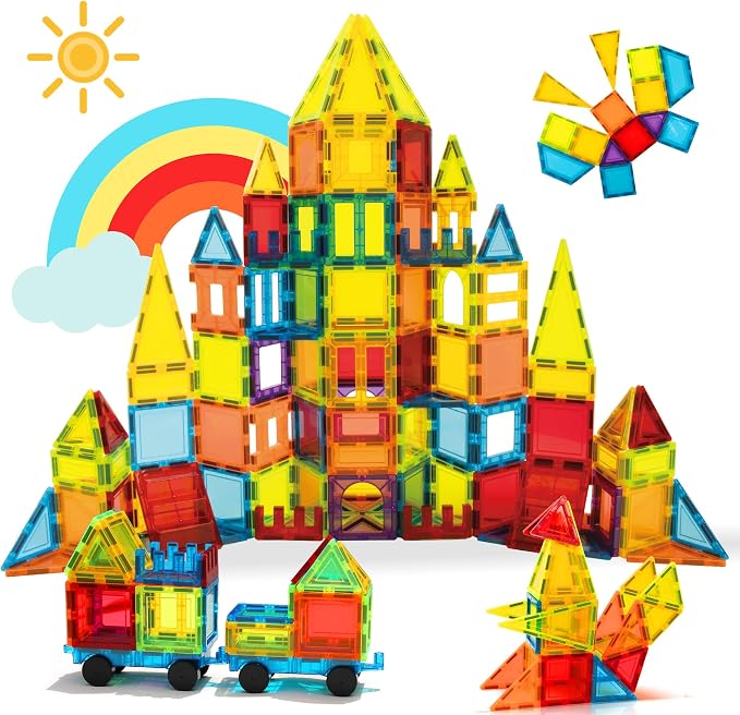 Magnetic Tiles 131 PCS with 2 Cars STEM Toys for Kids Ages 3-8