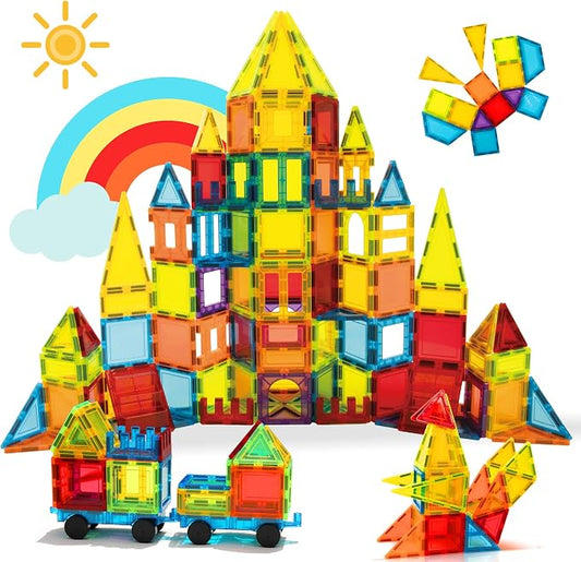 Magnetic Tiles 131 PCS with 2 Cars STEM Toys for Kids Ages 3-8