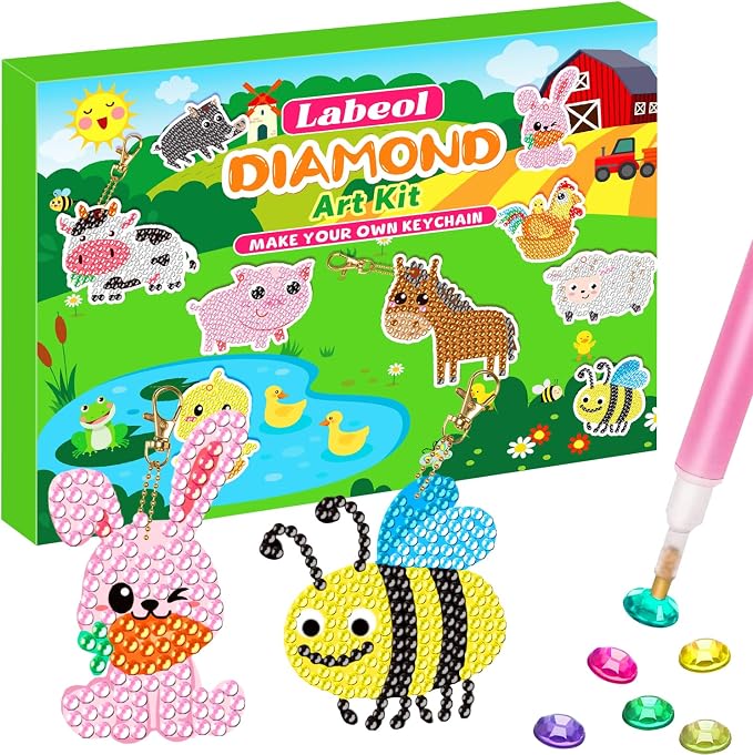 Labeol Arts and Crafts for Kids - Creat Your Own GEM Keychains-5D Diamond Painting by Numbers GEM Kits for Kids Girls Toddler Age 6-7 6-8 10-12
