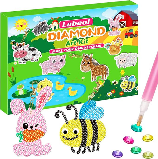 Labeol Arts and Crafts for Kids - Creat Your Own GEM Keychains-5D Diamond Painting by Numbers GEM Kits for Kids Girls Toddler Age 6-7 6-8 10-12
