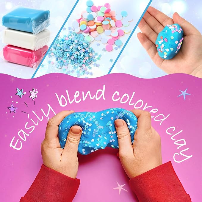 Golray Mermaid Sensory Dough Kit - Play Dough Set with 3 Packs of Playdough, 2 Mermaid Figures, Marine Animals & Plants Toys and Decorative Accessories, Sensory Toys Gifts for Kids & Toddlers