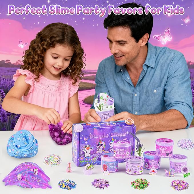 6-Pack Purple Slime Kit for Kids, Butter Cloud Squishy Birthday Gift Set | Halloween Christmas party favors, goodie bag stuffers, classroom prizes and sensory slime toys for boys and girls ages 4-10
