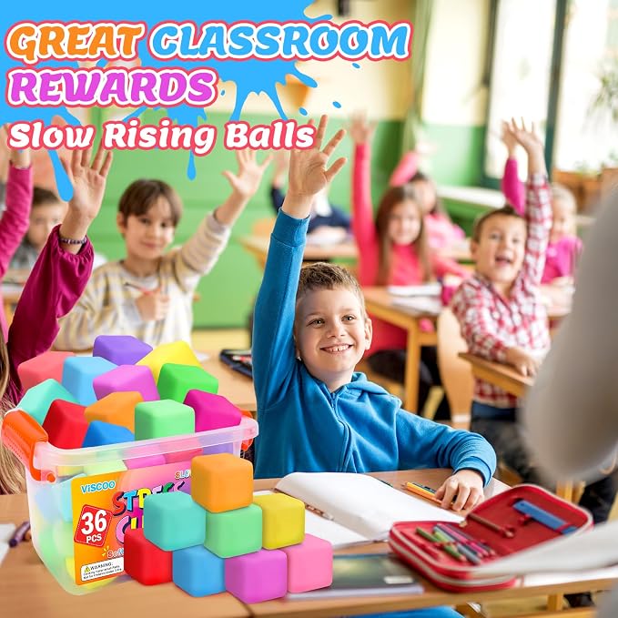 VISCOO 36 Pack Slow Rising Stress Cube, Stress Balls Fidget Squishy Toys | Squeeze Toy for Anxiety Relief, Pull Stretch Squishy Ball for Classroom Prize, Party Favors for Kids Adults