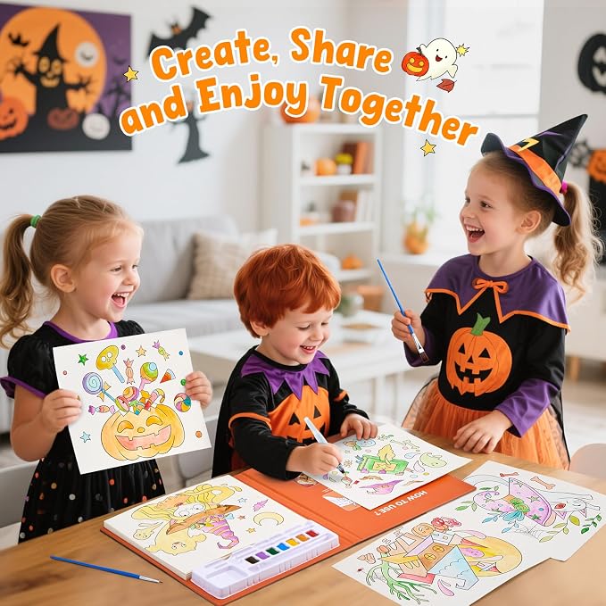 JoyCat Paint with Water Coloring Books for Toddlers (Halloween) | Watercolor Painting Set for Kids Ages 3-5 & 4-8, Arts & Crafts Drawing Activity Travel Toy, Birthday Gifts for Boys & Girls