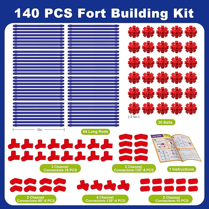 Fort Building Kit for Kids 4-8 8-12, 140 Pcs STEM Building Toys, Kids Fort | DIY Castles Play Tent Tunnels,Ultimate Creative Set for Indoor Outdoor, Christmas Birthday Gifts for Age 4 5 6 7 8 9 10 11 12