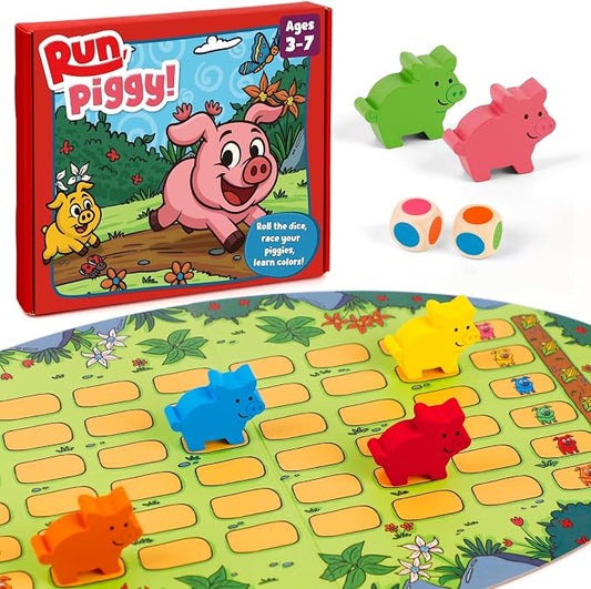 Run Piggy Cooperative Board Game, Adorable Family Dice Game for Kids Ages 3-7, Color Matching Board Game, Preschool Learning Toy, 2-6 Players