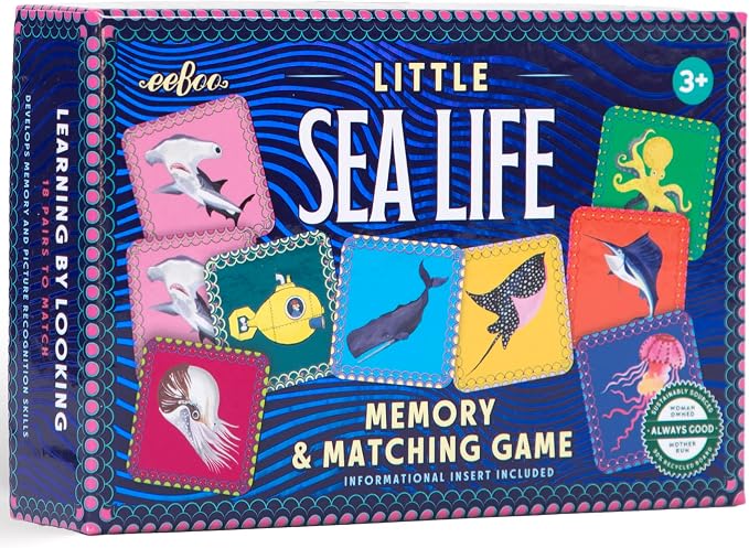 eeBoo Little Sea Life Memory & Matching Game, Ages 3+, 1-4 Players | Introduces whales, jellyfish & marine life. Sharpens recognition, concentration & memory skills. Includes 36 tiles, 18 pairs