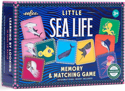 eeBoo Little Sea Life Memory & Matching Game, Ages 3+, 1-4 Players | Introduces whales, jellyfish & marine life. Sharpens recognition, concentration & memory skills. Includes 36 tiles, 18 pairs