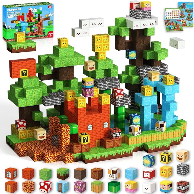ToyUnited Magnetic Blocks-150 PCS Build Adventure Game Castle World Set - Magnetic Building Cubes Stacking, STEM Montessori Sensory Toys for Kids Boys Girls Ages 3+ Birthday Gifts