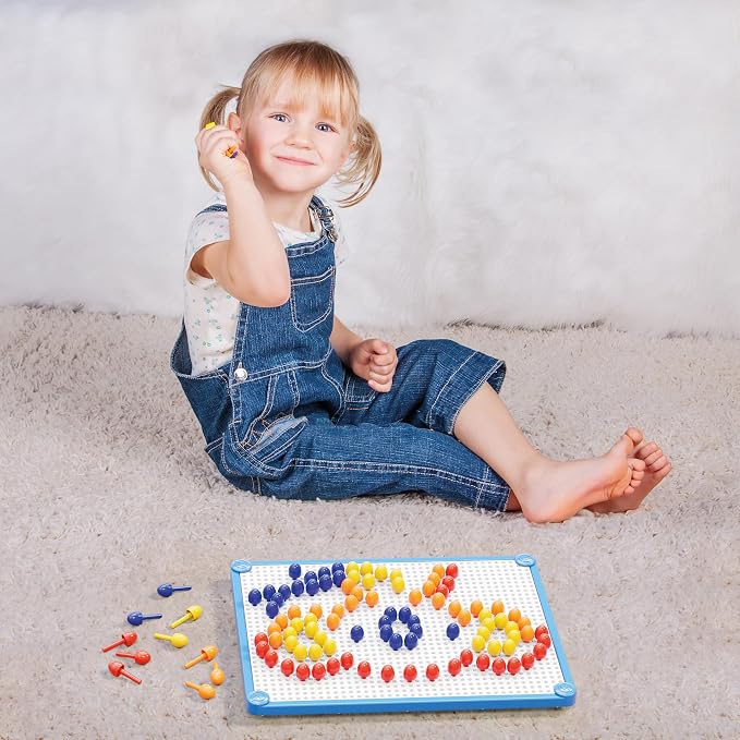 Quercetti Fantacolor Basic Pegboard Toy - 100 Pieces with 10mm Pegs in 4 Colors to Create Mosaic Art, for Kids Ages 3-6 Years,Multi Color
