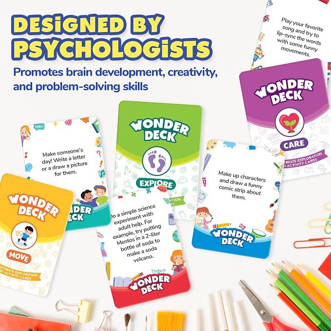 WonderDeck - Educational Card Game with 154 Independent Play Ideas for Kids | Educational Card Deck | STEM - Science, Creative Arts & Movement Play | Gift for Boys & Girls | Boredom Buster