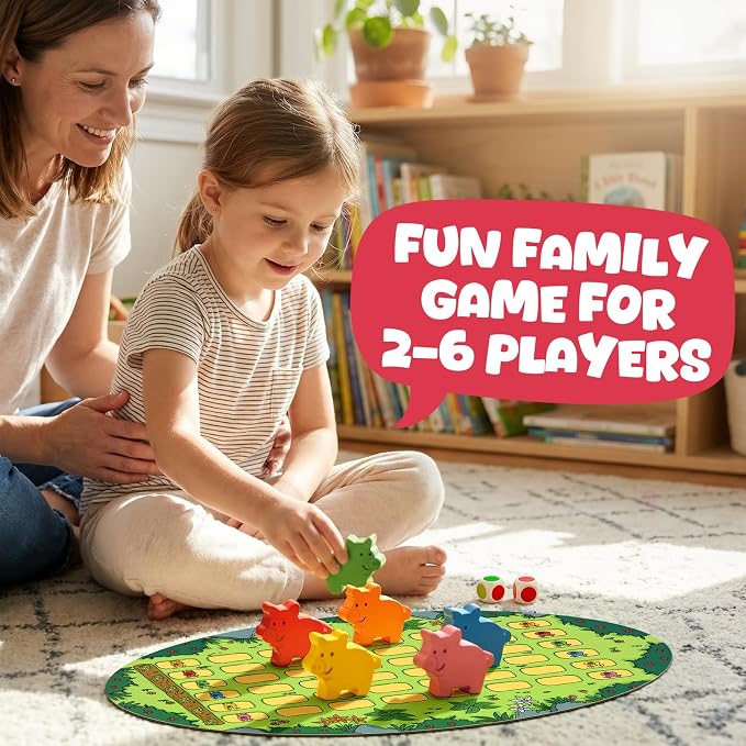 Run Piggy Cooperative Board Game, Adorable Family Dice Game for Kids Ages 3-7, Color Matching Board Game, Preschool Learning Toy, 2-6 Players