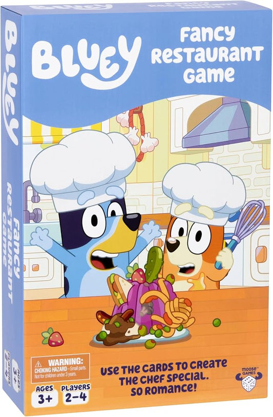 Bluey Fancy Restaurant Game, Join and Bingo as They Match Food Cards to Help Dad Prepare a Special Dinner for Mum, Serve up Fun While Building Memory and Matching Skills, Ages 3+, 2–4 Players | Based on the Fancy Restaurant episode, 2-4 players; family...