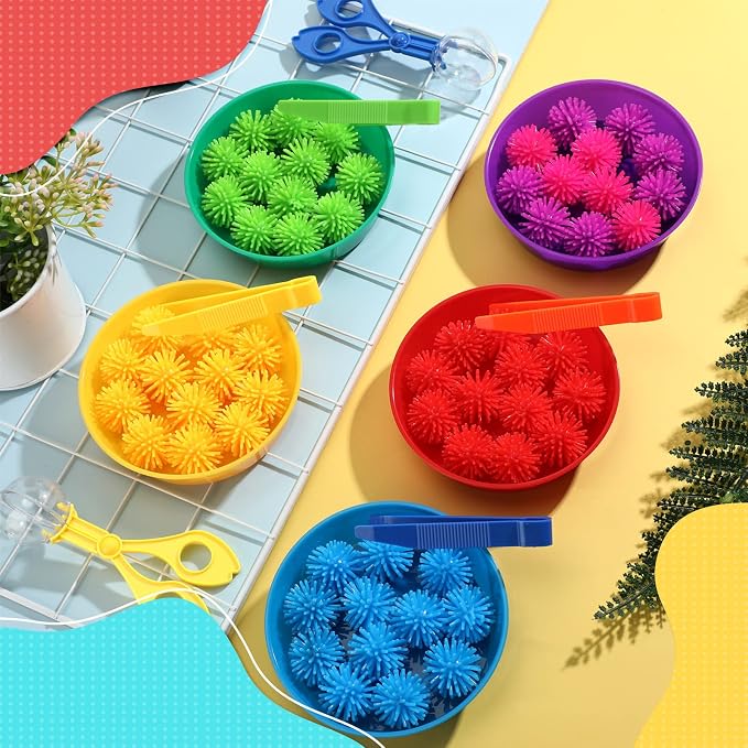 Leitee 71 Pcs Sensory Bin Filler,Blue,Regular | Hedge Balls Tweezers Clips Cups, Fine Skills Toys Set for Kids Counting Sorting, Sensory Bin Tools Preschool Learning