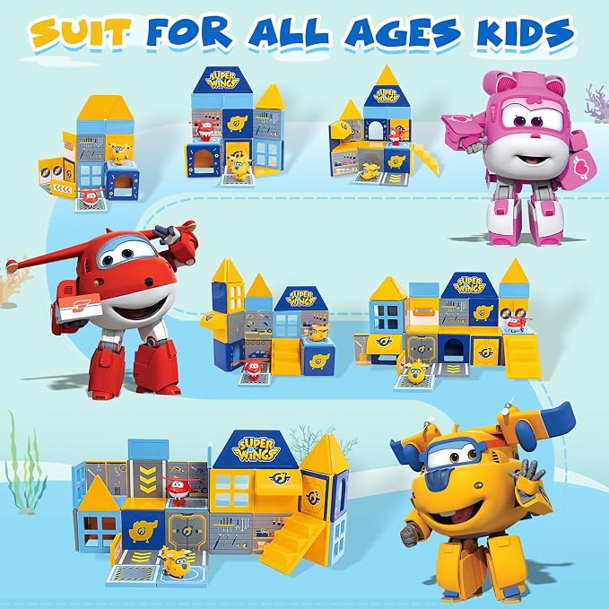 Magnetic Tiles for Kids Ages 3-8, 2-in-1 Travel Magnetic Building Blocks with Jett & Donnie Transforming Toys, STEM Educational Construction Set, Creative Learning Magnet Tiles Toy for Boys Girls