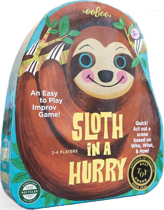 eeBoo Sloth in a Hurry Improv Action Game - Award Winning Creative Acting & Imagination Game, Screen-Free Fun for 2-4 Players, Ages 5 and up