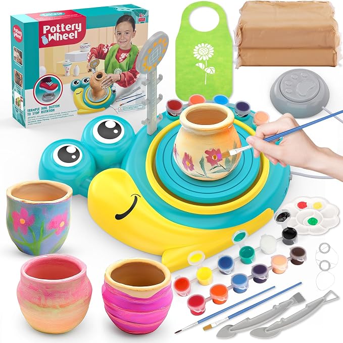 Aujazyble Pottery Wheel for Kids, Complete Arts & Crafts Kit for Kids 6-12+ | Crafts for Girls 8-12, Girls Boy Toys Birthday Halloween Christmas Gift for Kids Ages 6 7 8 9 10 11 12+, (Snail)