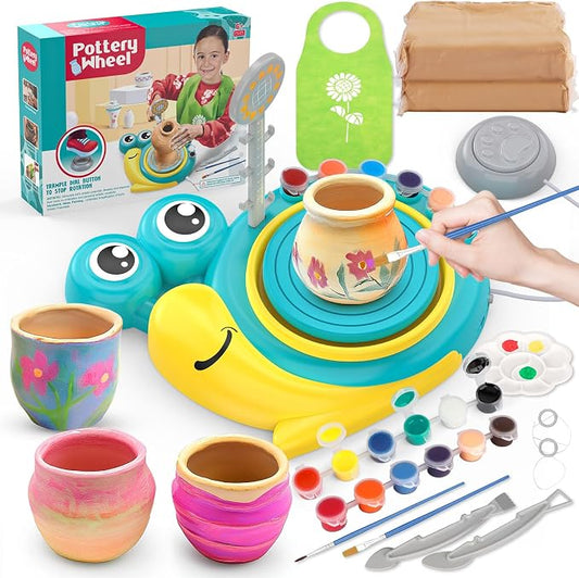 Aujazyble Pottery Wheel for Kids, Complete Arts & Crafts Kit for Kids 6-12+ | Crafts for Girls 8-12, Girls Boy Toys Birthday Halloween Christmas Gift for Kids Ages 6 7 8 9 10 11 12+, (Snail)