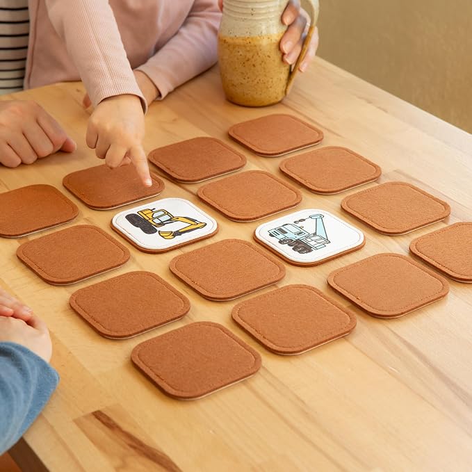 Felt Construction Matching Game for Toddlers – Truck Memory Game & Flash Cards – Soft and Safe for Ages 1+ – Montessori Preschool Learning Activity – Educational Construction Toy for Boys & Girls