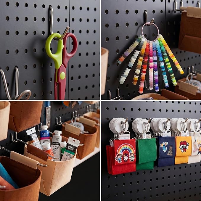 Spampur Peg Board, 8 Pack Metal Pegboard Wall Organizer with Accessories | Black Pegboard Panels with 50 Pcs Hooks and Baskets, Wall Organizer for Office, Craft Room Organization, Garage, Sewing Room