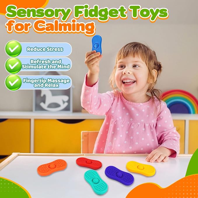Classroom Must Have Sensory Fidget Toys For Kids 6 Pack Silicone Worry Stones for Autism & ADHD Calming Down Quiet Figette Stress Toys for Anxiety Relief Office Desk Toy Set Easter Basket Stuffer Gift