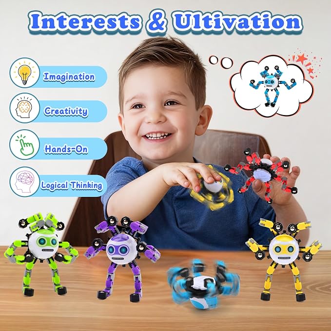 5 PCS Travel Toys Transformable Fidget Spinners Toys for Kids and Adults Sensory Toy for Boys Teens Stress Relief Autism ADHD Cool Road Trip Travel Essential Birthdays Gifts for Party Favors